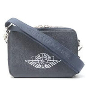 Christian Dior Air Shoulder Bag Zipped Compact Leather Navy Blue